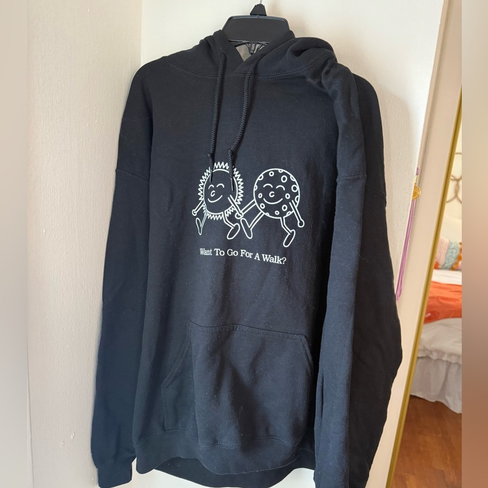 LONELY GHOST Black Graphic Hoodie with White Walk Print